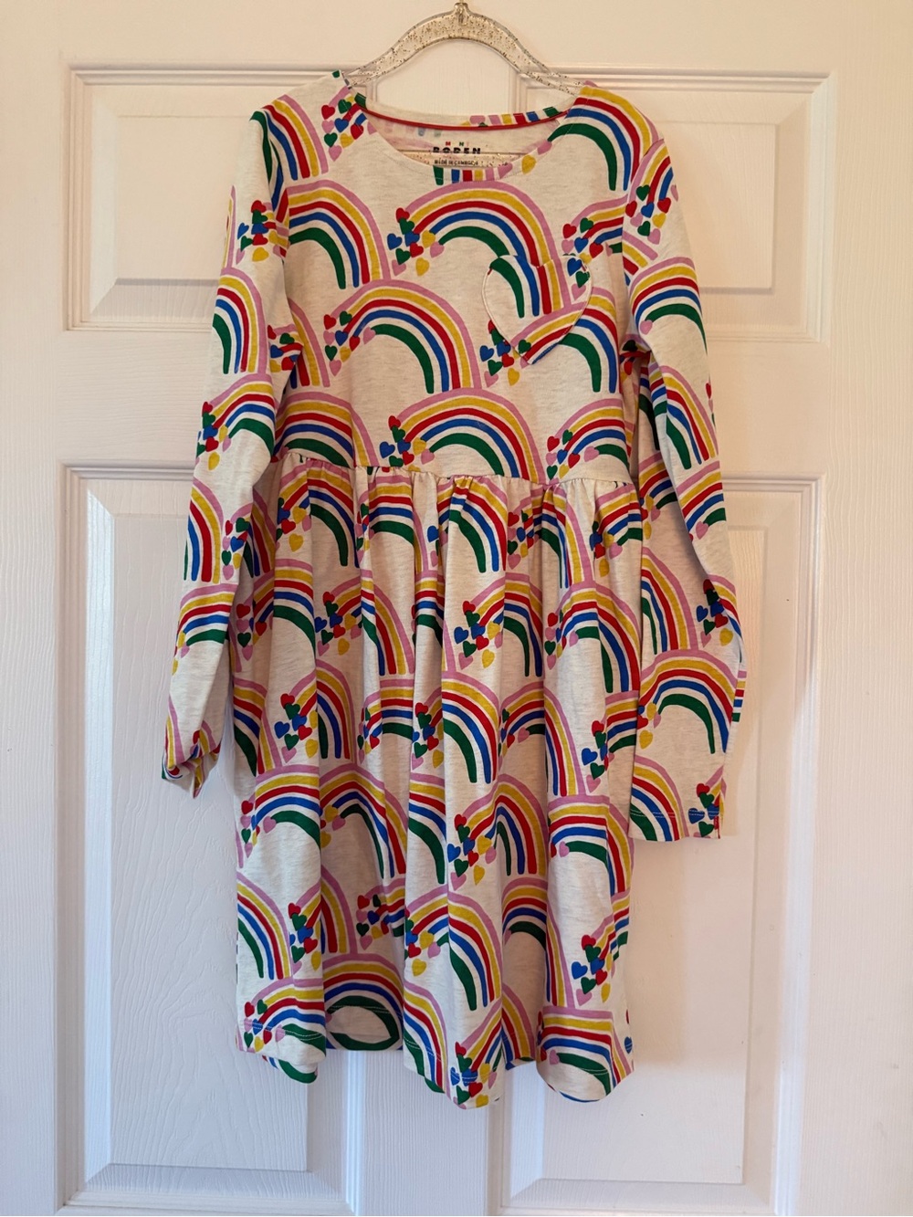Mini Boden Cream Dress with Rainbow Print